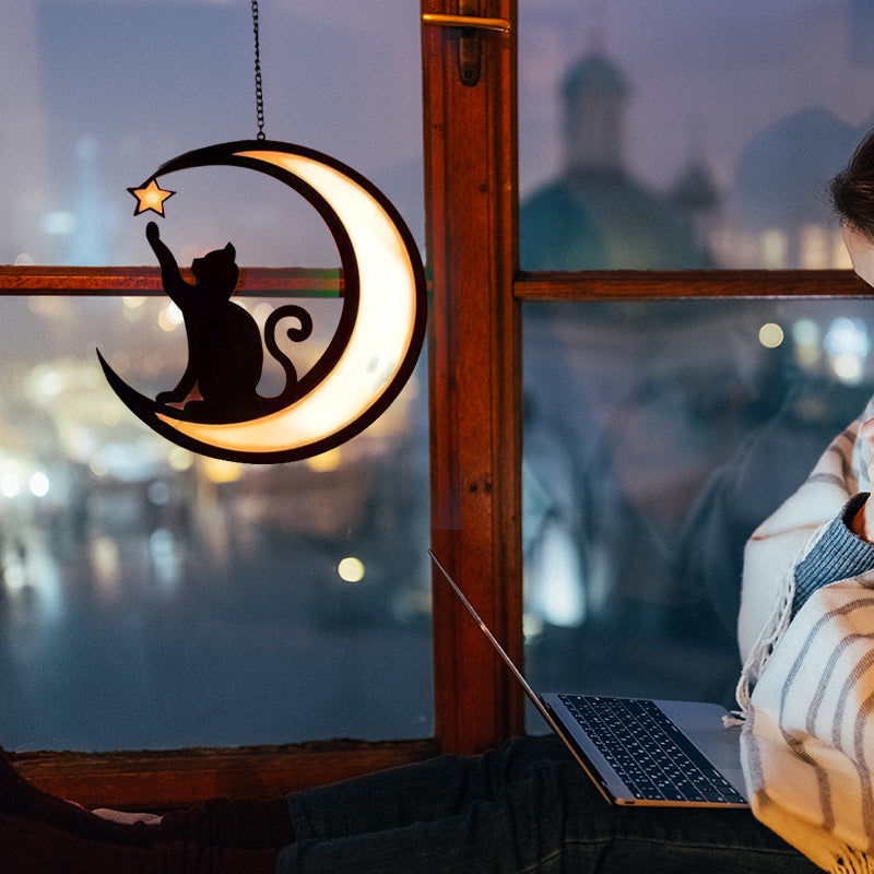 MysticPaws Katze & Halbmond Lampe – Magisches Stimmungslicht für Gemütliche Einrichtung