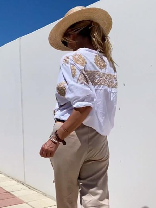 Sofia Puffärmel Bluse mit einzigartigem Druck und stilvollem Design