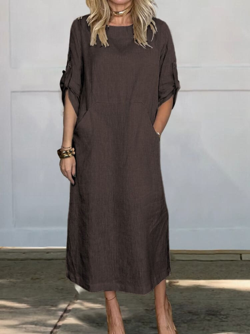 Selina Let Sommerkleid für Damen – Elegantes Einfarbiges Kleid aus Baumwolle