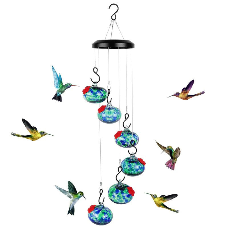 ChimeFeeder Mundgeblasenes Glas Kolibrifutter mit Windglocke