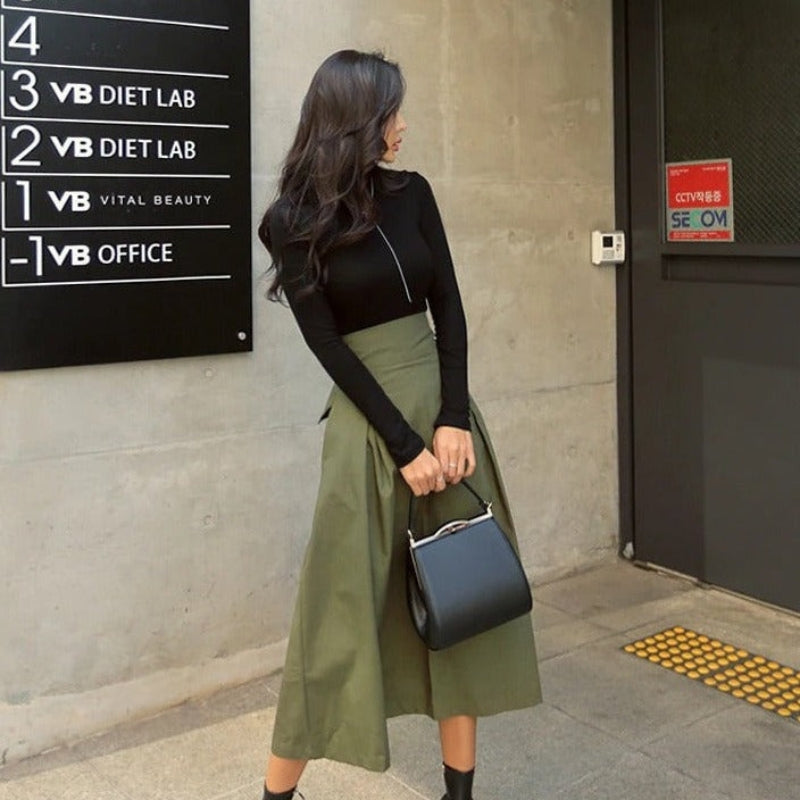 Alma Elegante Schleifenrock mit Hoher Taille und Praktischen Taschen