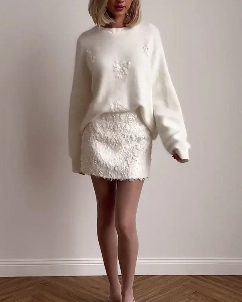 FloraLuxe – Eleganter Langarm-Pullover mit Blumenmuster