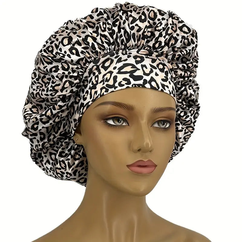 Leopardmusterte Seiden-Schlafmütze für Damen – Weich & Schützend Haube | 1+1 Gratis