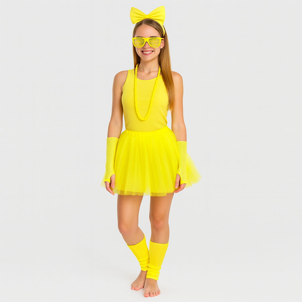 80er Jahre Damen Kostümset – Retro 6-teiliges Outfit für Party & Halloween