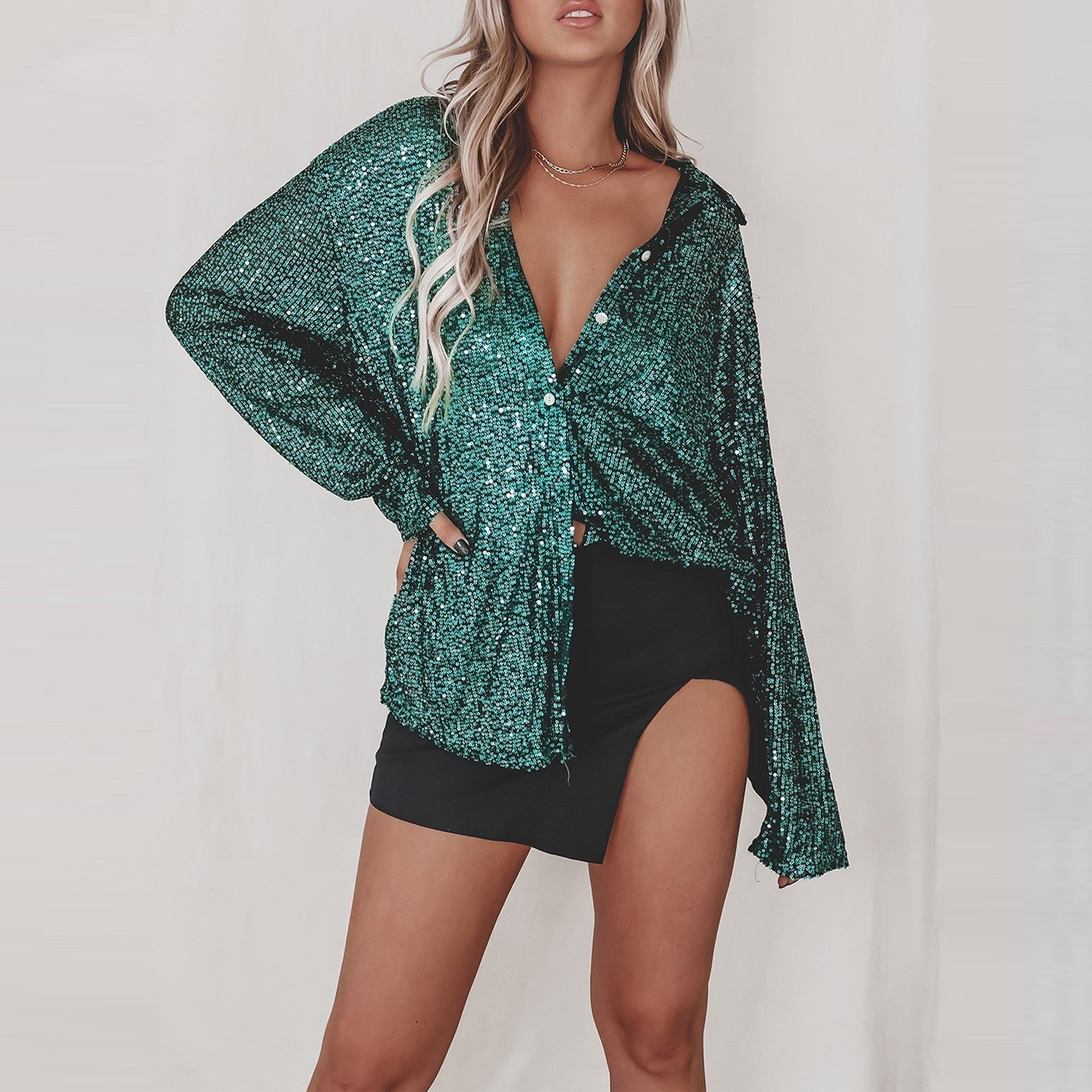 Caroline - Übergroße Paillettenjacke mit Knöpfen
