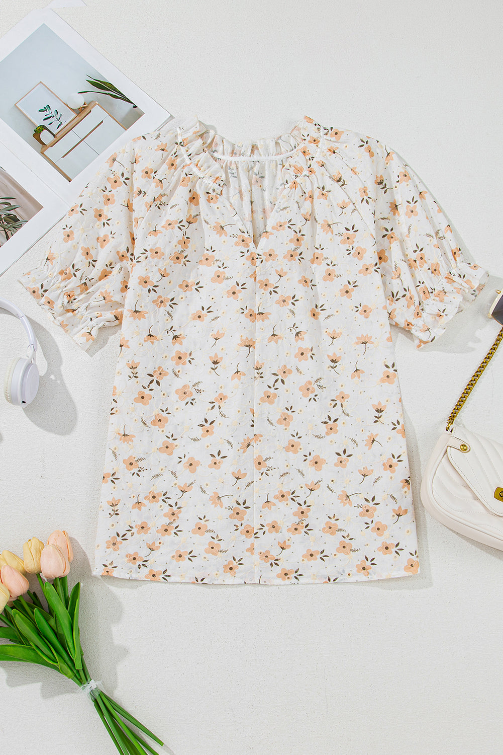 Monica - Vintage-inspirierte Blumenbluse mit Puffärmeln