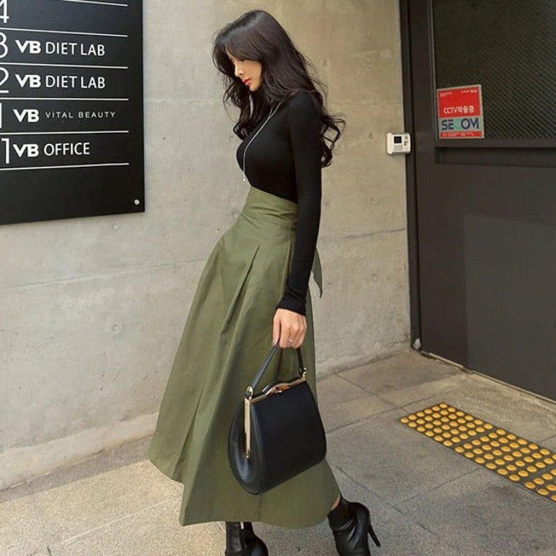 Alma Elegante Schleifenrock mit Hoher Taille und Praktischen Taschen