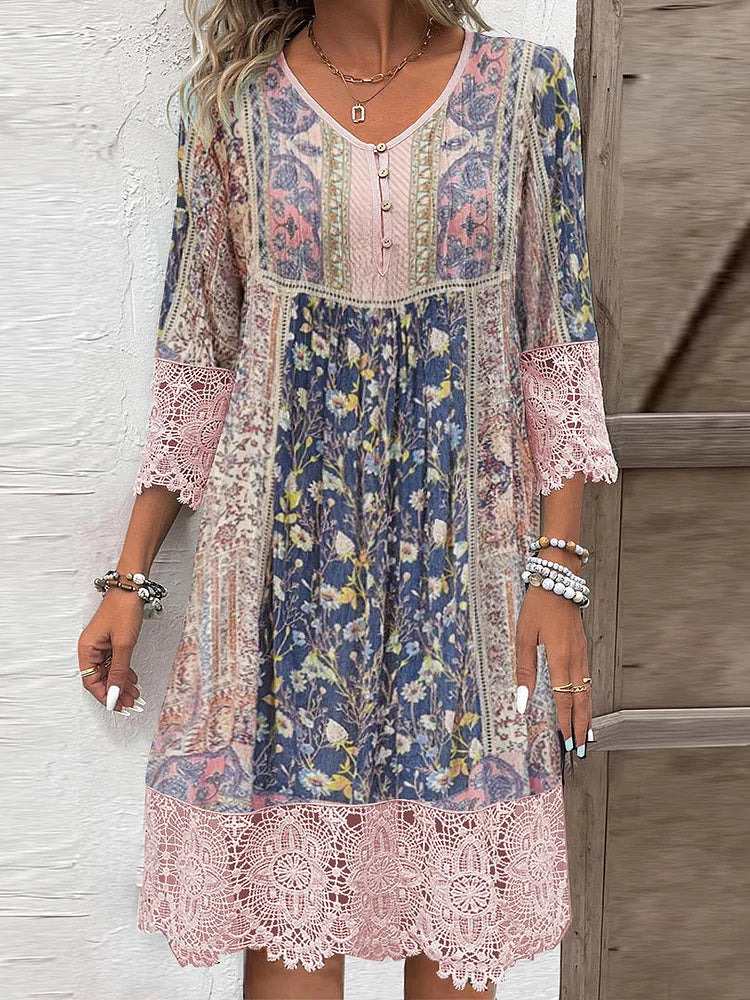 Hannah Klassische Midikleid mit V-Ausschnitt und SpitzenDetails