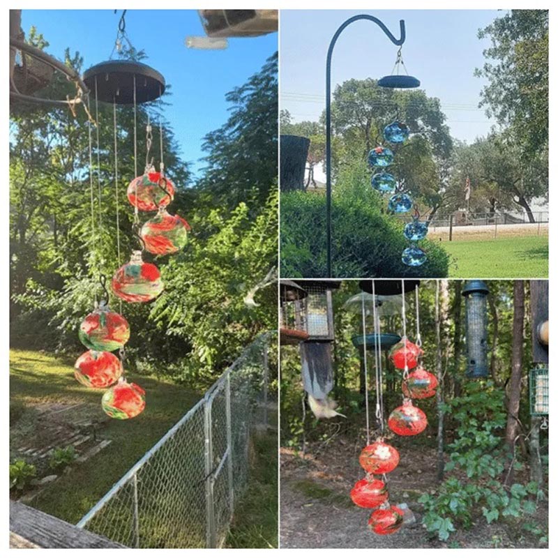 ChimeFeeder Mundgeblasenes Glas Kolibrifutter mit Windglocke