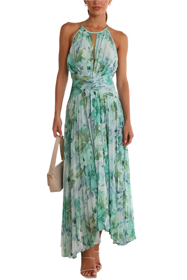 Dane - Lange, lässige, blumige Kleid mit freiem Rücken