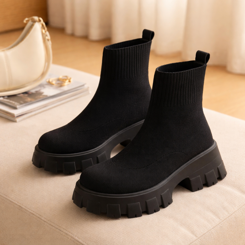 Anette - Lässige Schlittschuhsockenstiefel mit dicker Sohle