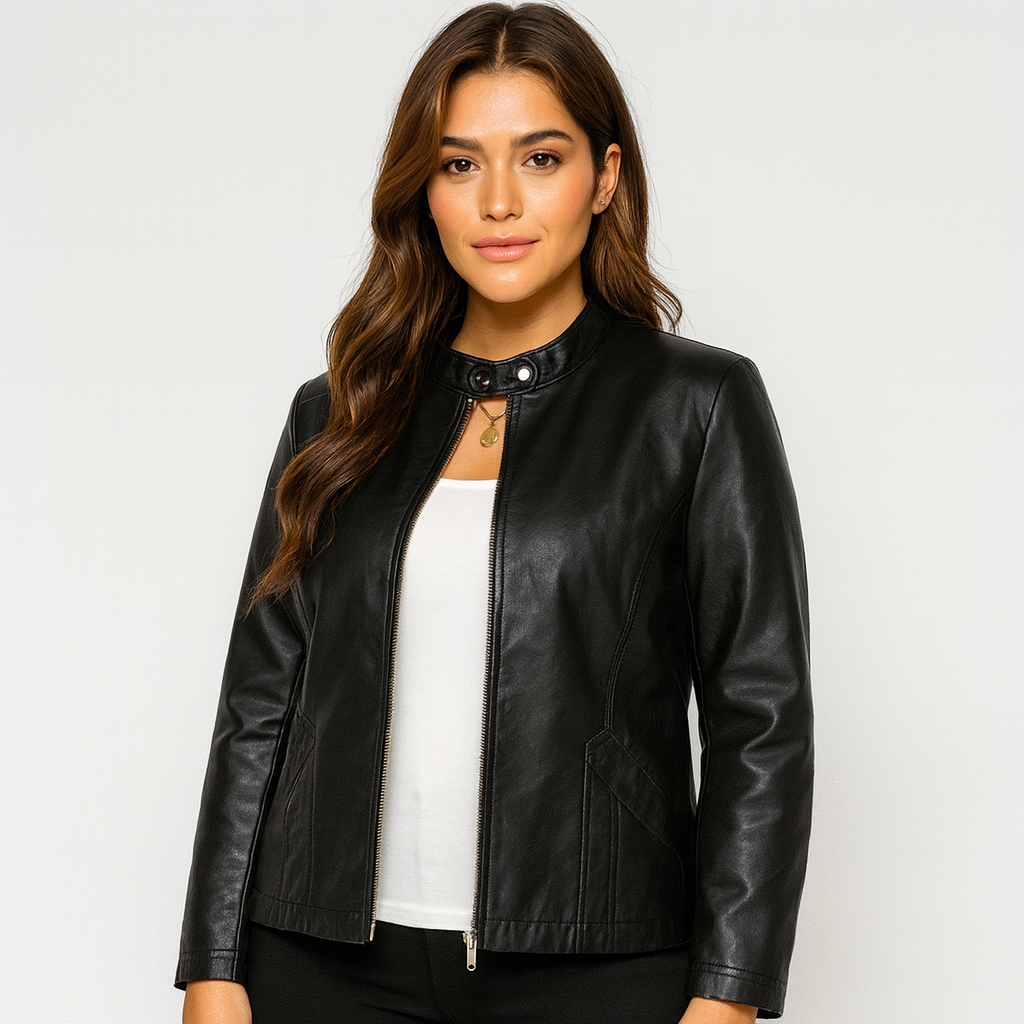 Ava | Elegante Damen-Lederjacke mit Stehkragen