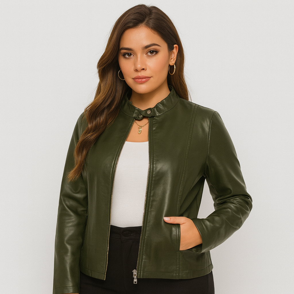 Ava | Elegante Damen-Lederjacke mit Stehkragen