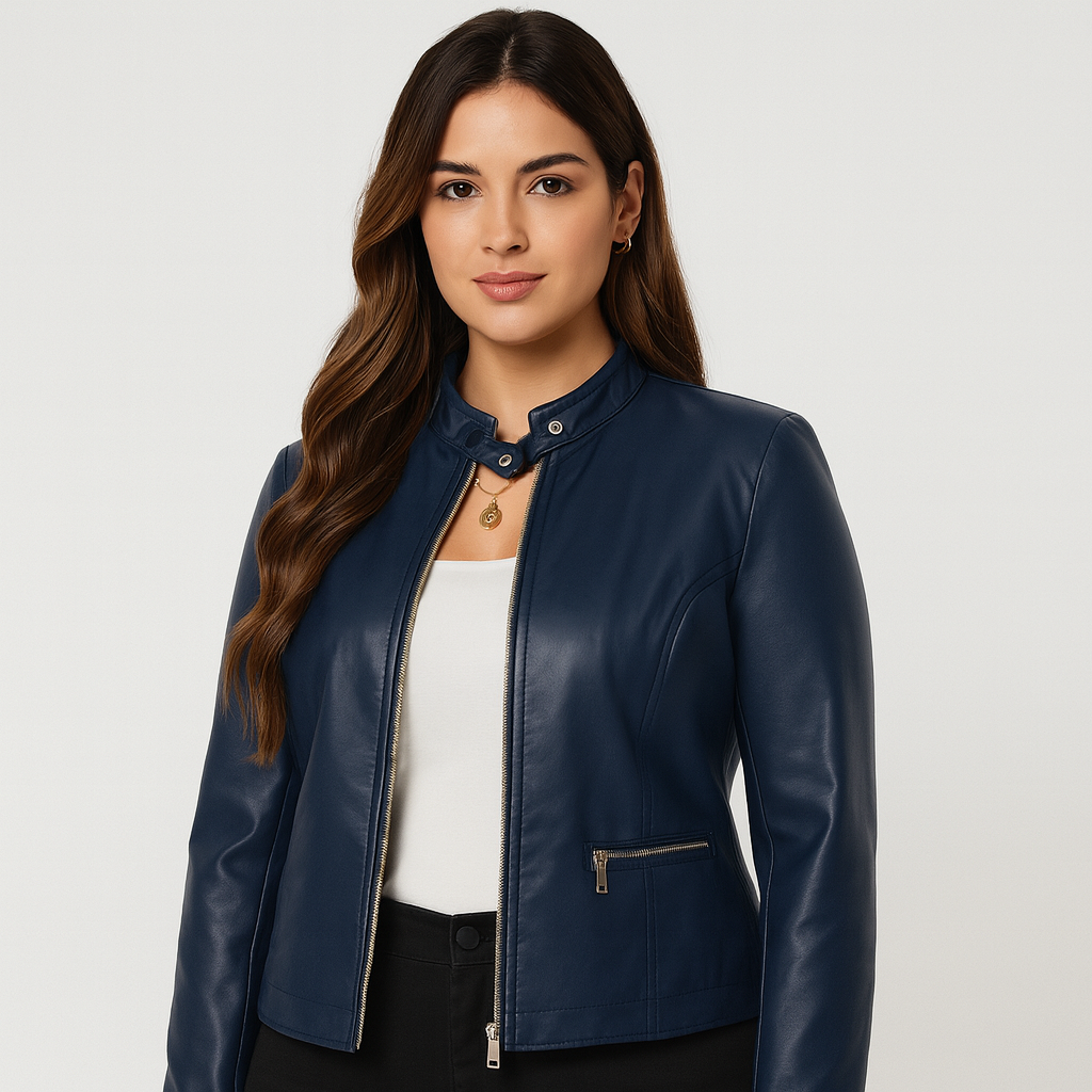 Ava | Elegante Damen-Lederjacke mit Stehkragen