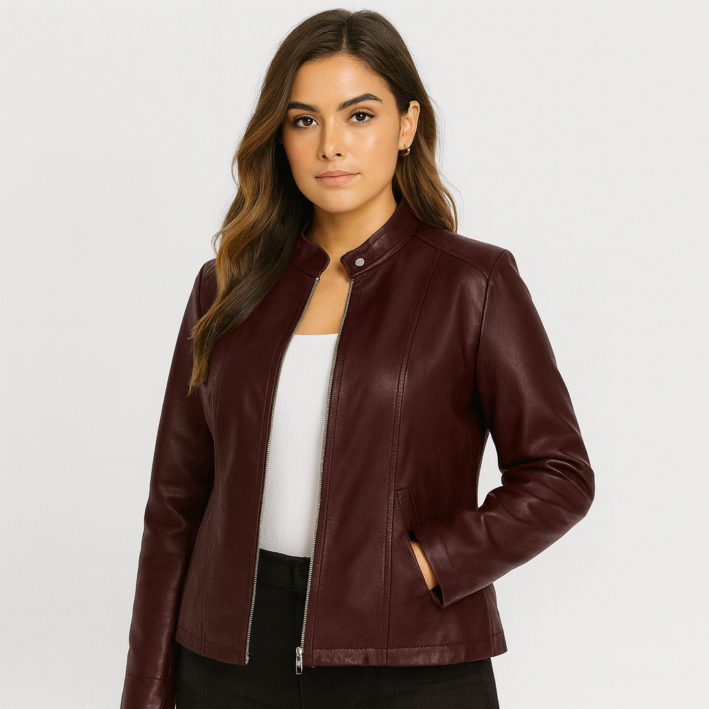 Ava | Elegante Damen-Lederjacke mit Stehkragen