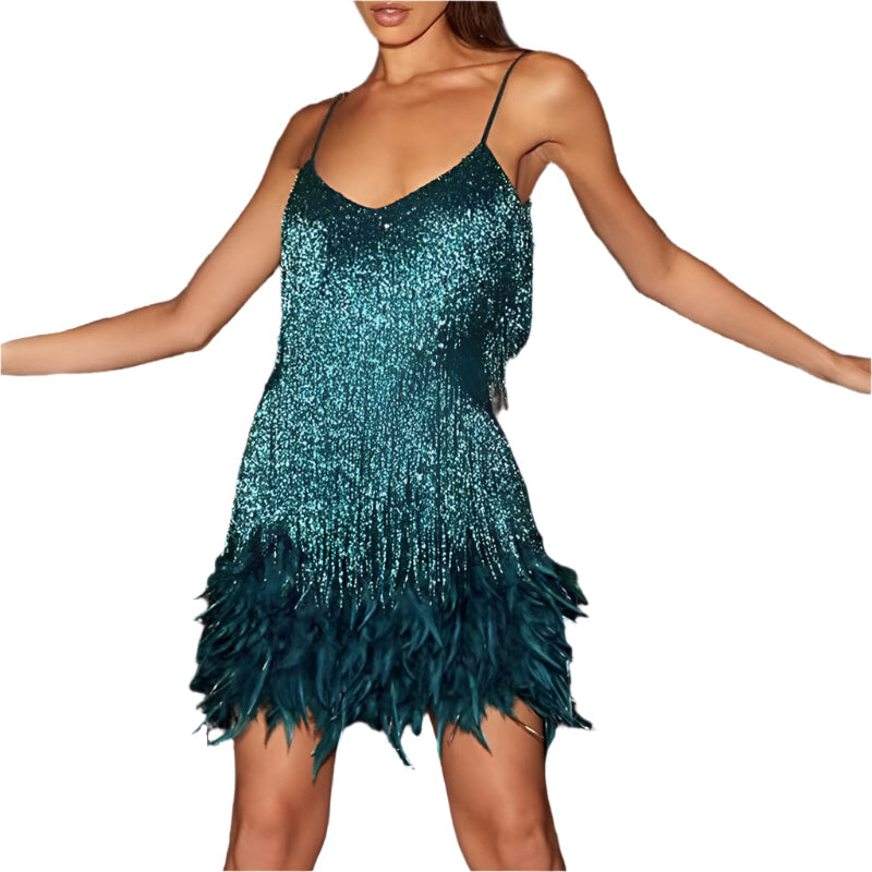 Astrid Fjerfrynsede Minikleid – Glamouröses Perlenbesetztes Partykleid