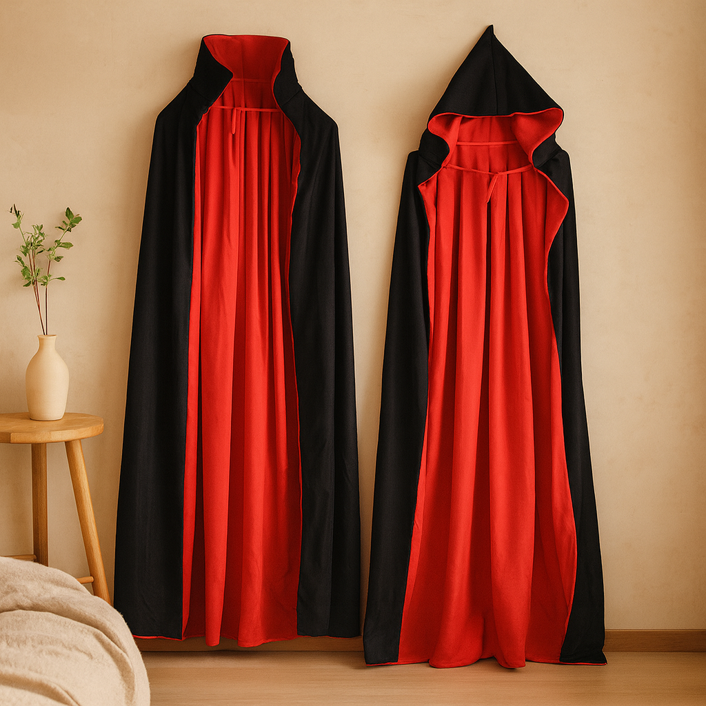BloodMoon Vampir Mantel – Schwarzer & roter Halloween Umhang