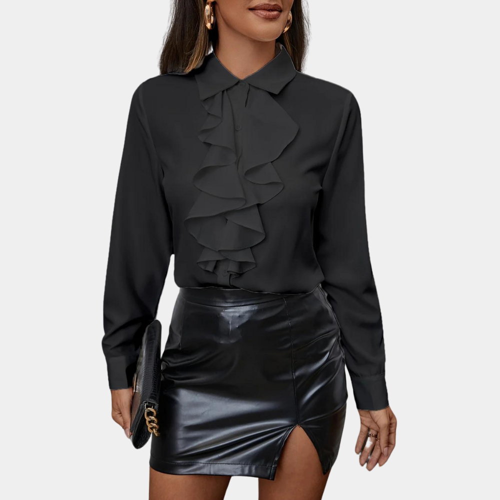 Clara – Elegante Rüschenbluse mit Knopfverschluss und langen Ärmeln