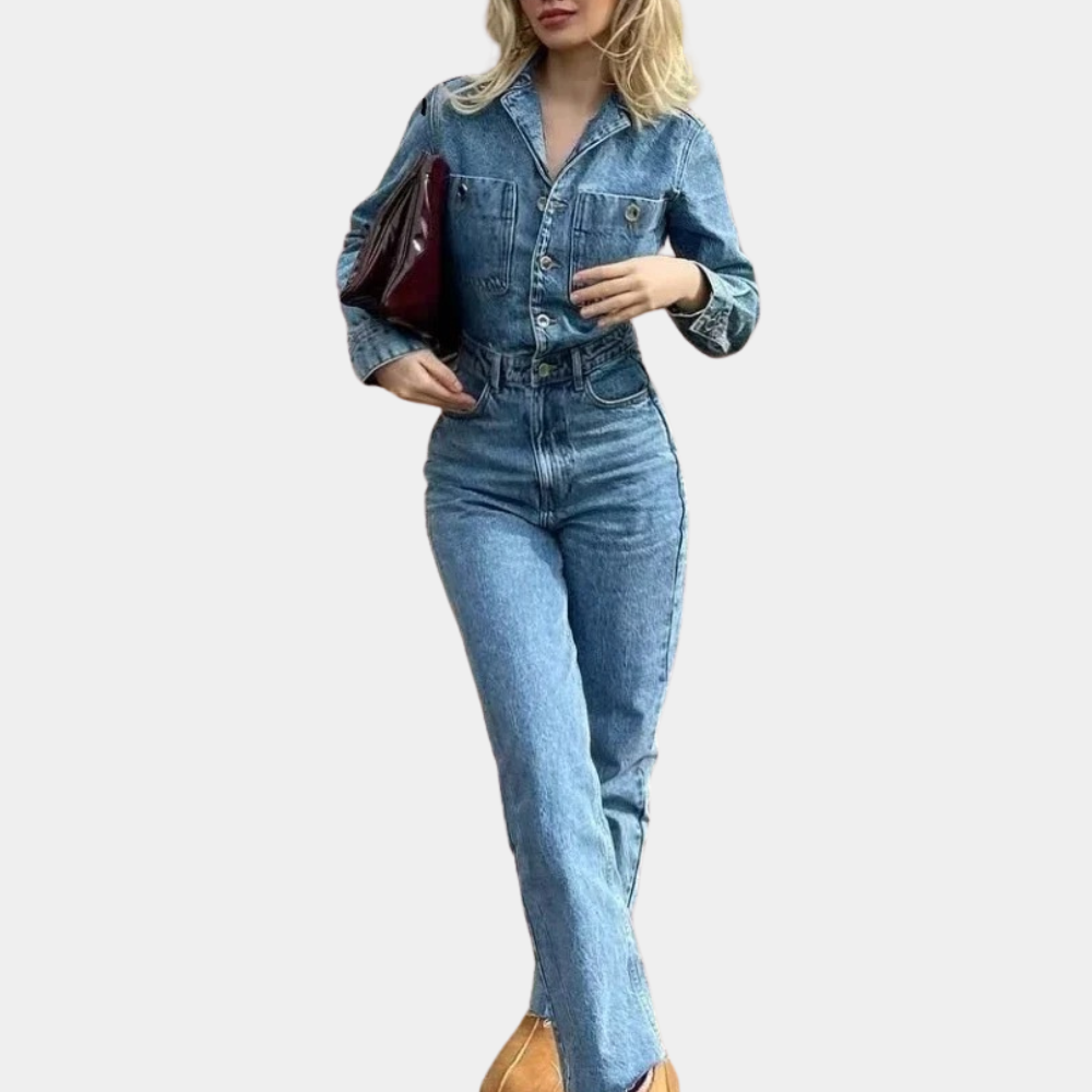 Jasmin - Jumpsuit aus Denim mit langen Ärmeln und geraden Beinen