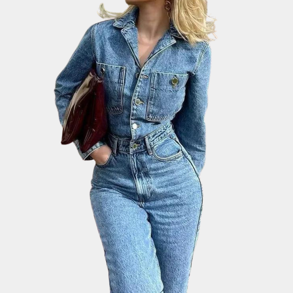 Jasmin - Jumpsuit aus Denim mit langen Ärmeln und geraden Beinen