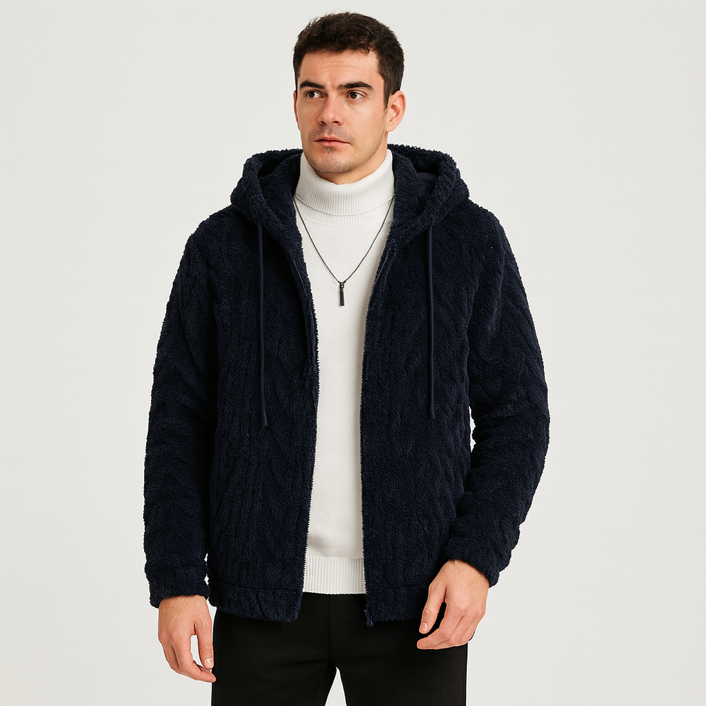 Calum | Einfarbige Fleecejacke mit Kapuze für Herren