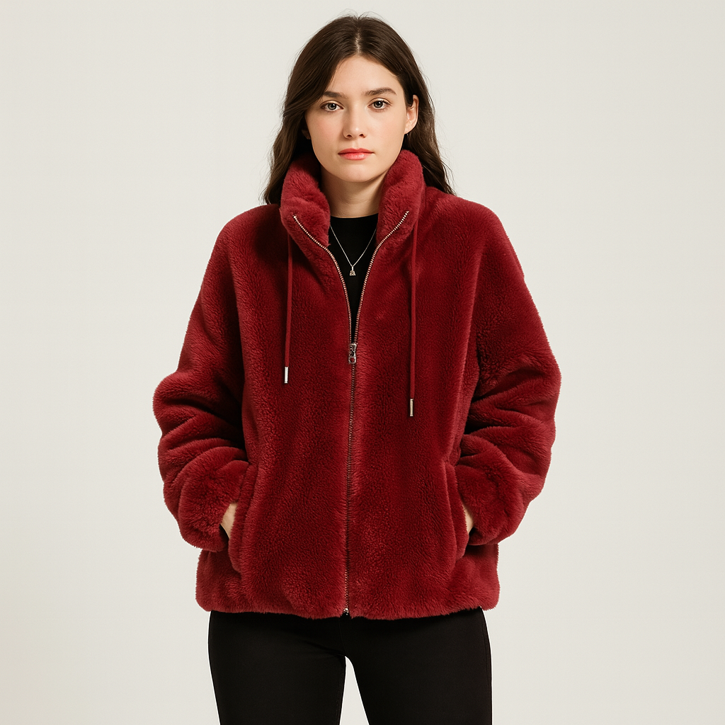 Kortney | Rote Plüschjacke aus Kunstpelz