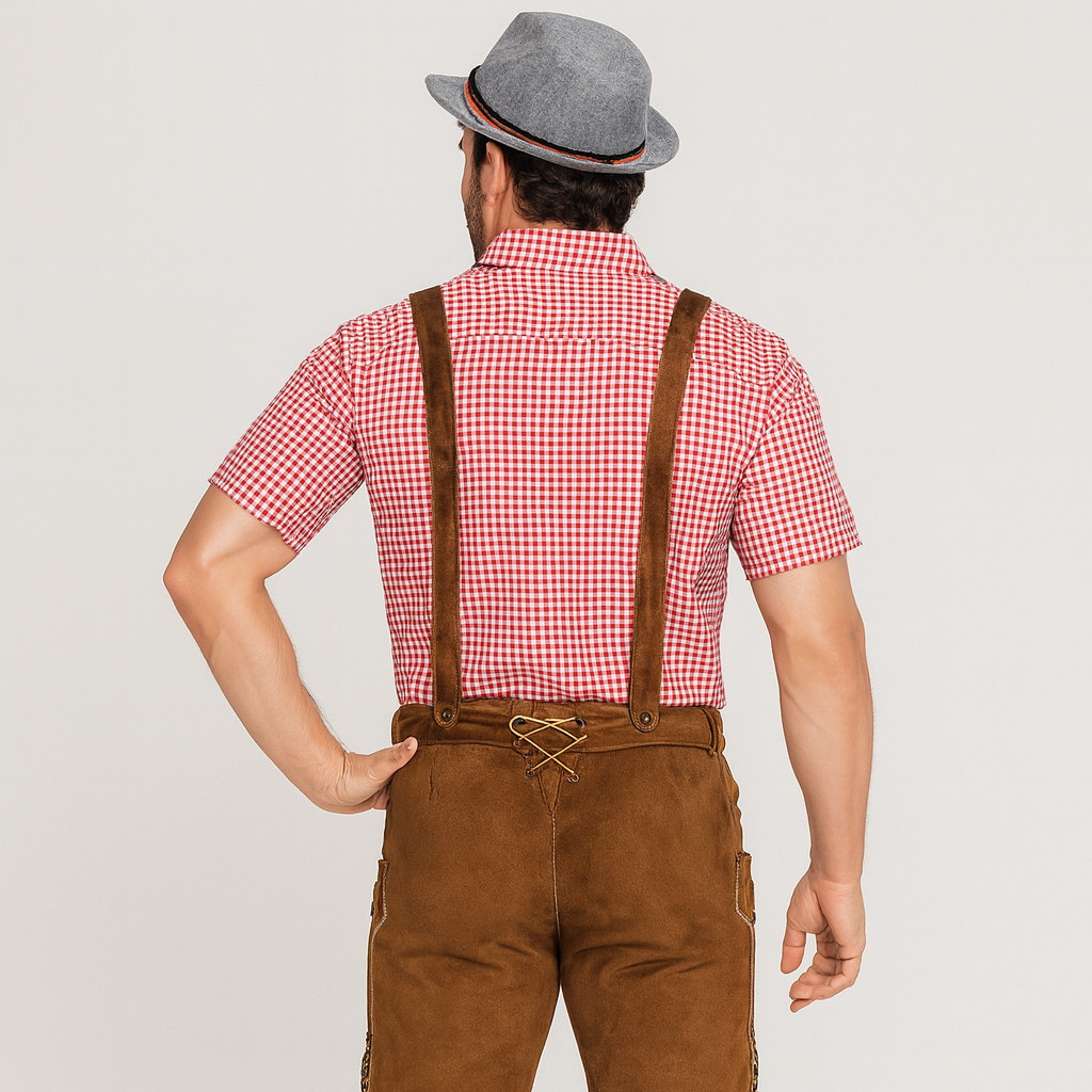 Herren Trachten Set – Kurze Lederhose mit Stickerei & Karohemd fürs Oktoberfest