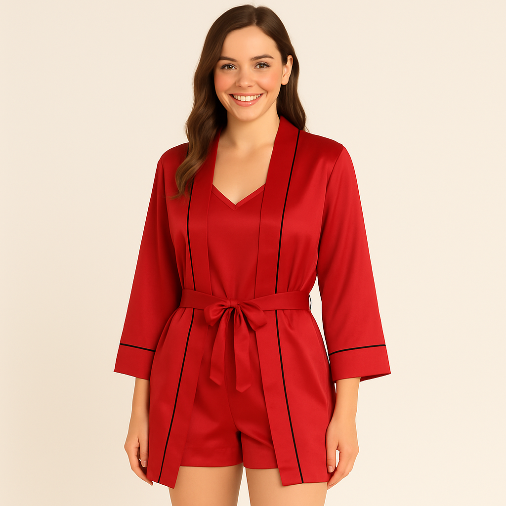 3-teiliges Satin-Pyjama-Set für Damen