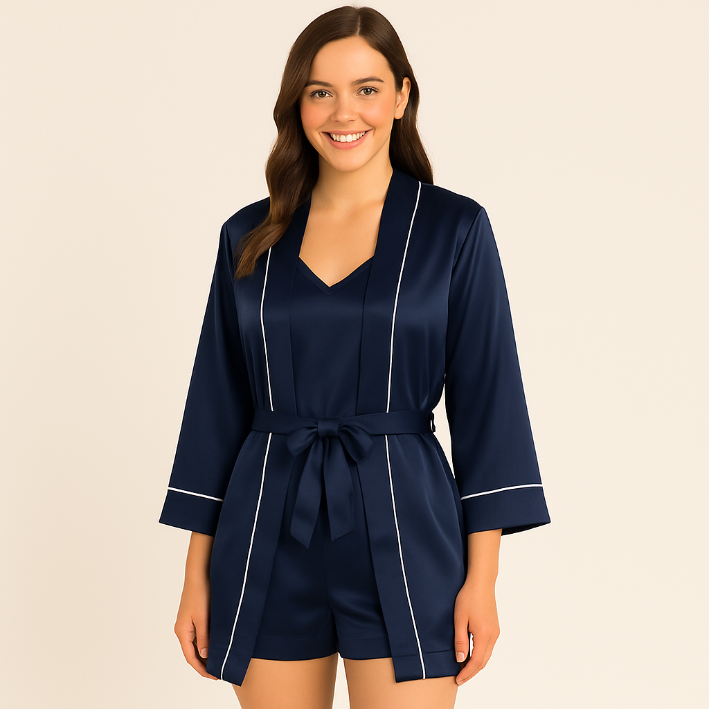 3-teiliges Satin-Pyjama-Set für Damen
