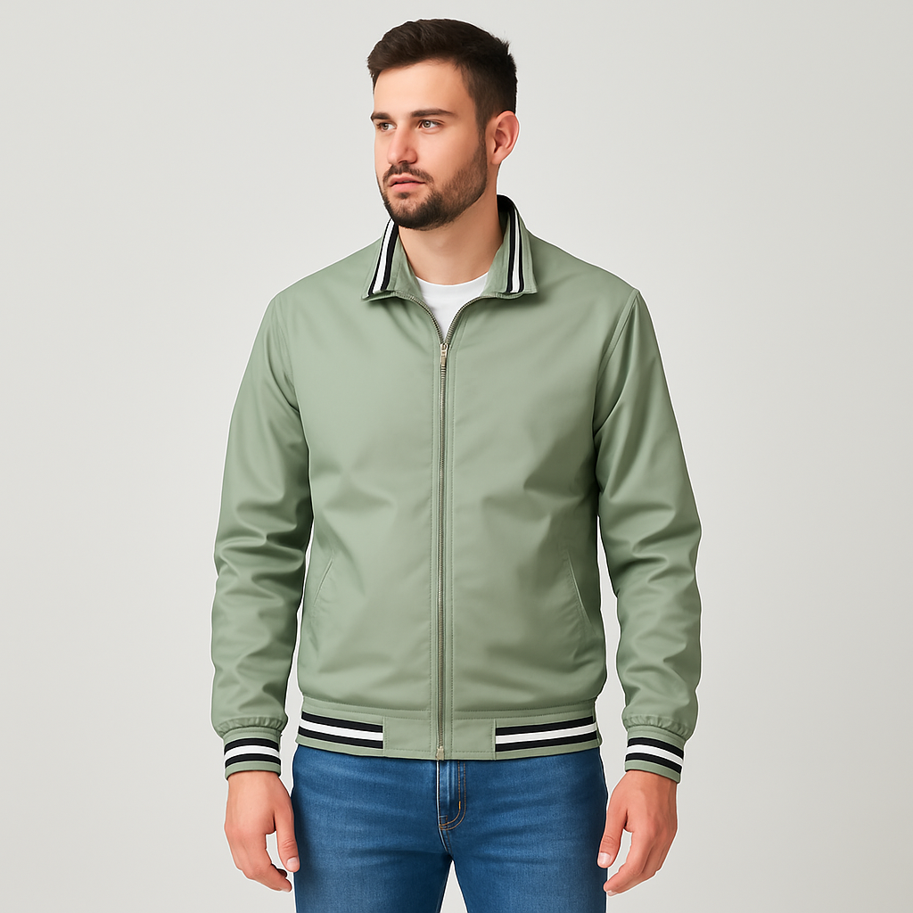 Herren-Bomberjacke mit gestreiftem Besatz
