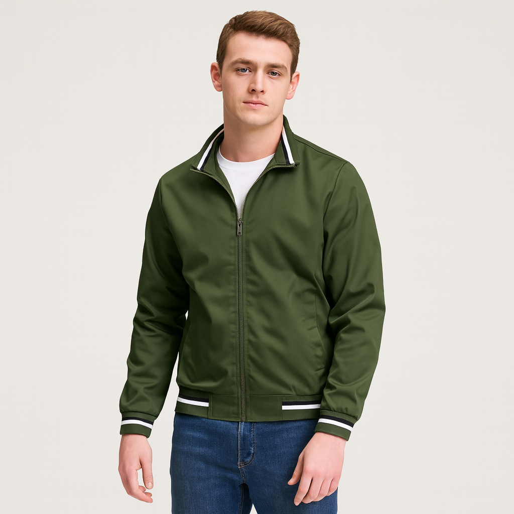 Herren-Bomberjacke mit gestreiftem Besatz