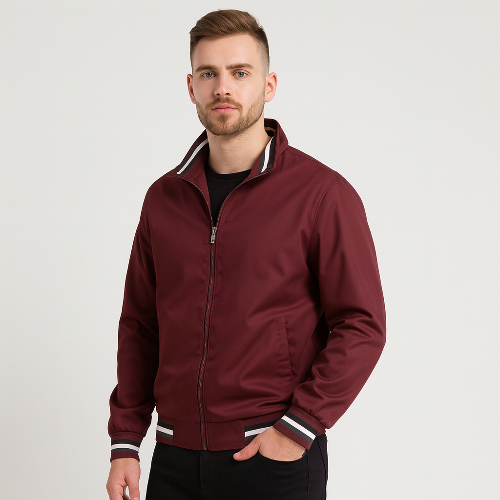 Herren-Bomberjacke mit gestreiftem Besatz