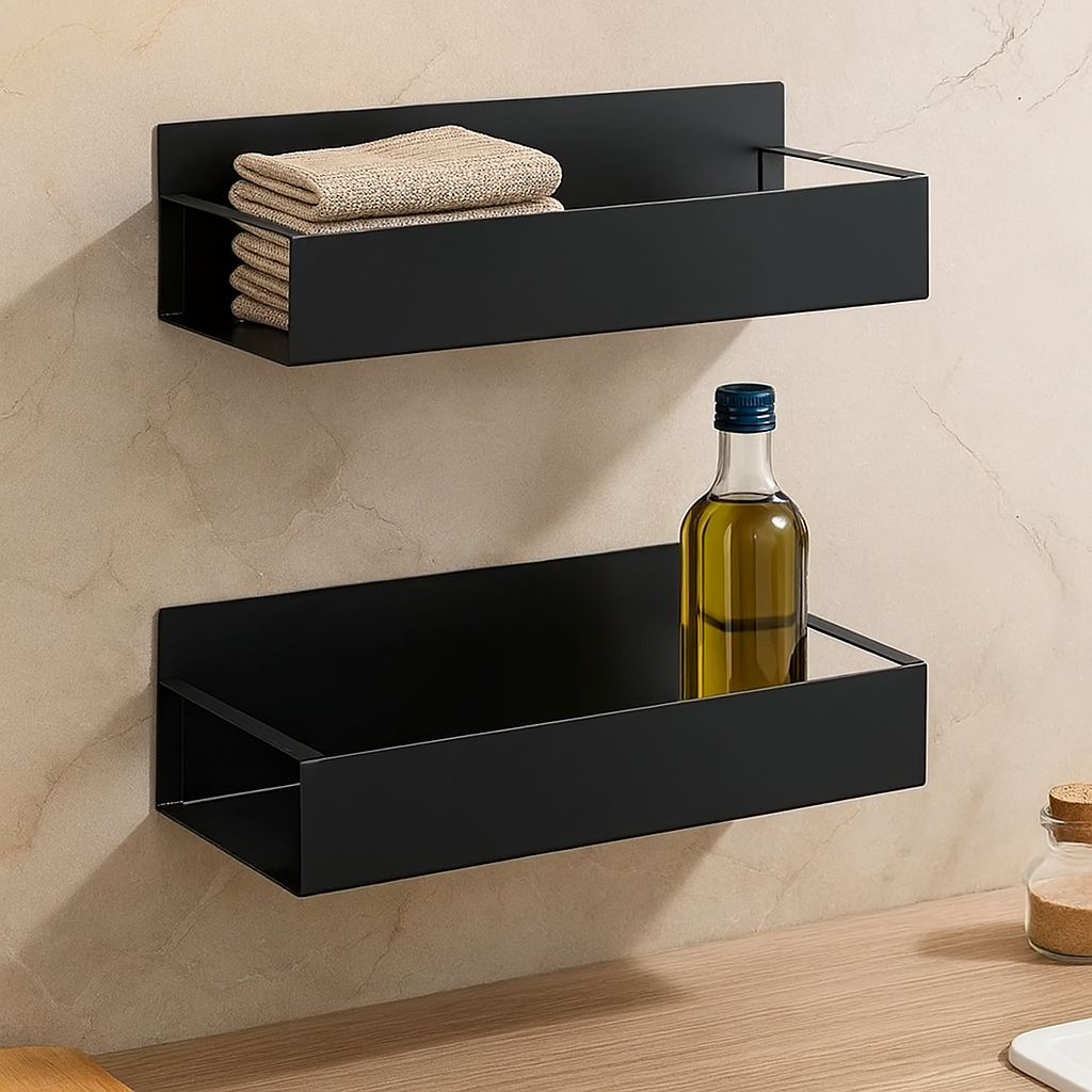 Magnetisches Seitenregal – Schwarzes Metall, Wandmontage ohne Bohren für Kühlschrank oder Waschmaschine