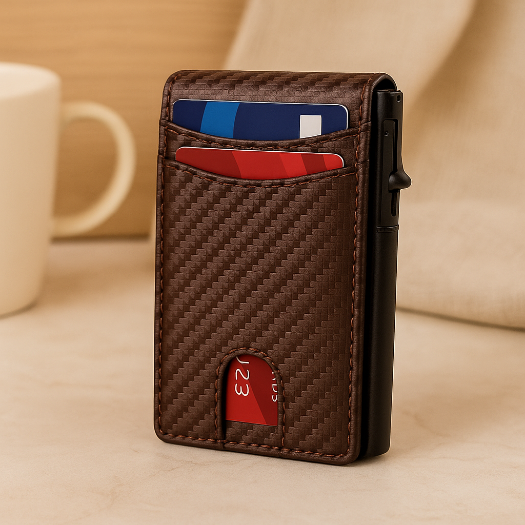 Aluminium-Kartenetui für Herren – RFID-blockierend mit Magnetverschluss und PU-Lederbesatz