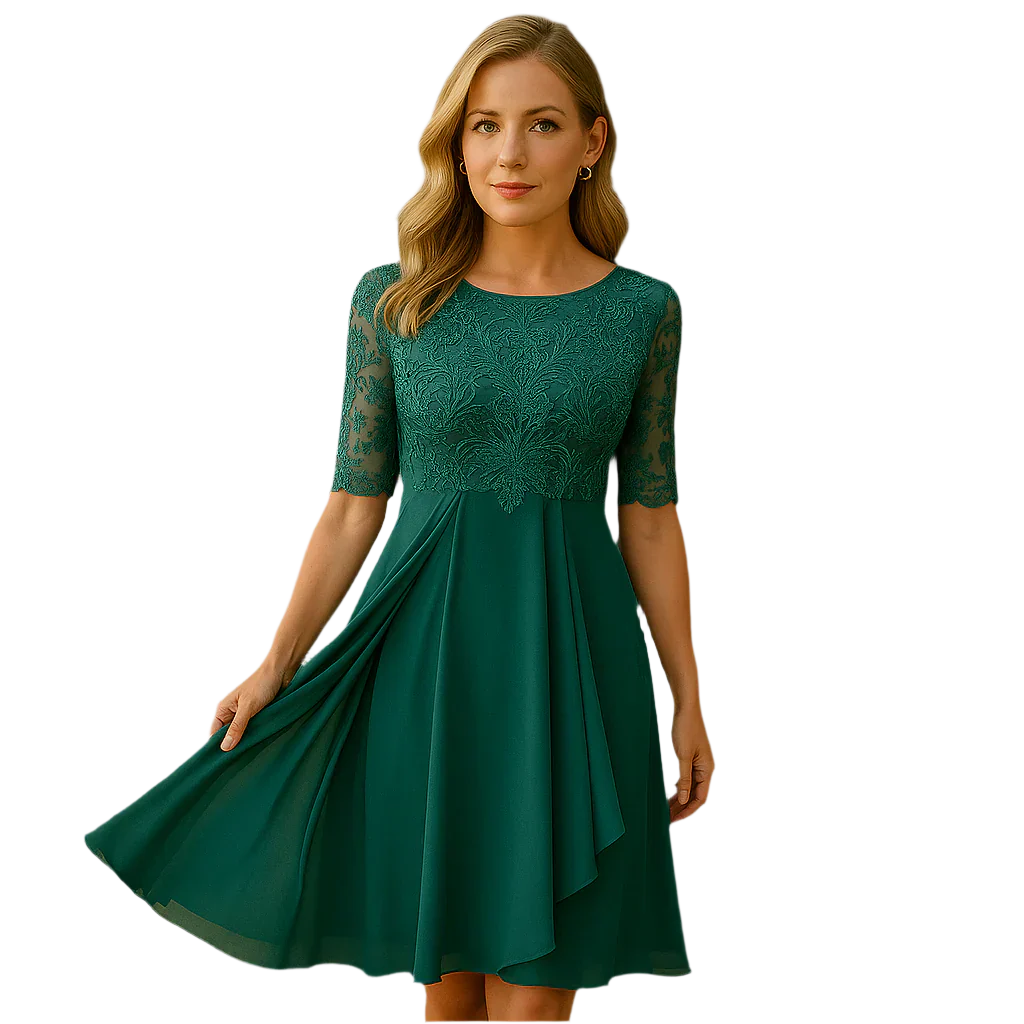 Blonde Licht knielange Abendkleid – kurze Ärmel und elegantes Design