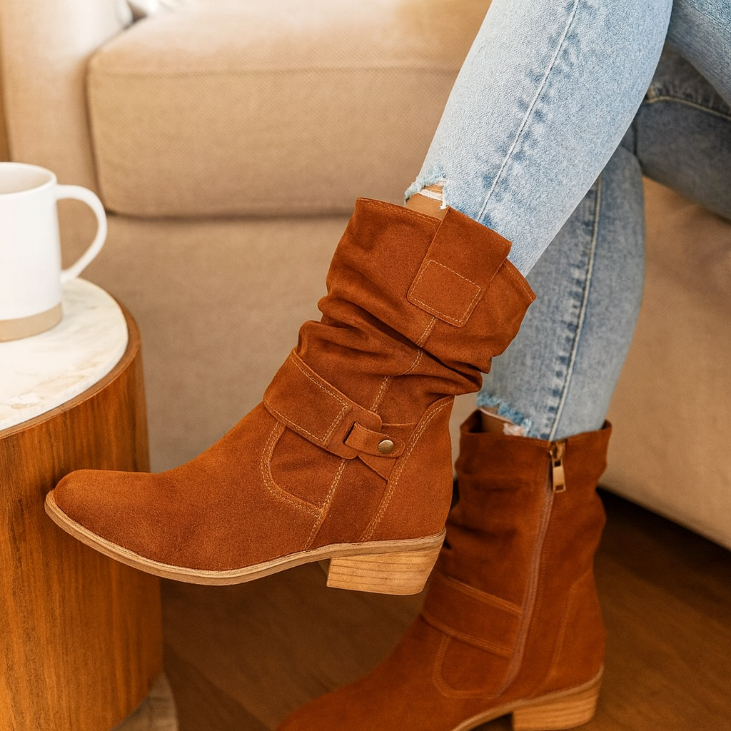 Selene | Flache Winterstiefel aus Wildleder mit seitlichem Reißverschluss