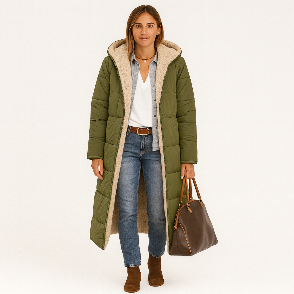 Amara | Wendbarer Wintermantel mit flauschiger Kapuze für Damen