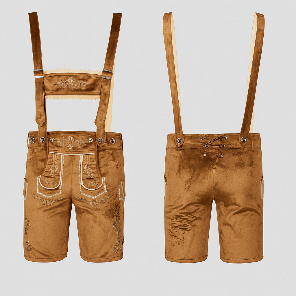 Herren Trachten Set – Kurze Lederhose mit Stickerei & Karohemd fürs Oktoberfest