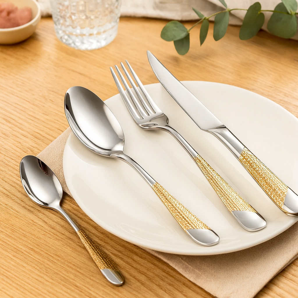 Silverora | Edelstahl-Besteckset mit gehämmerten Griffen
