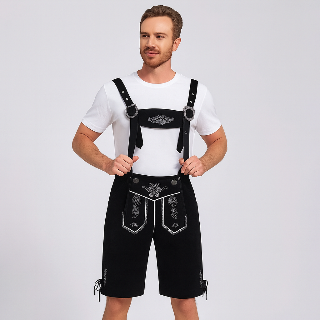 Herren Lederhose Braun – Traditionelle Trachtenhose mit Trägern für Oktoberfest München