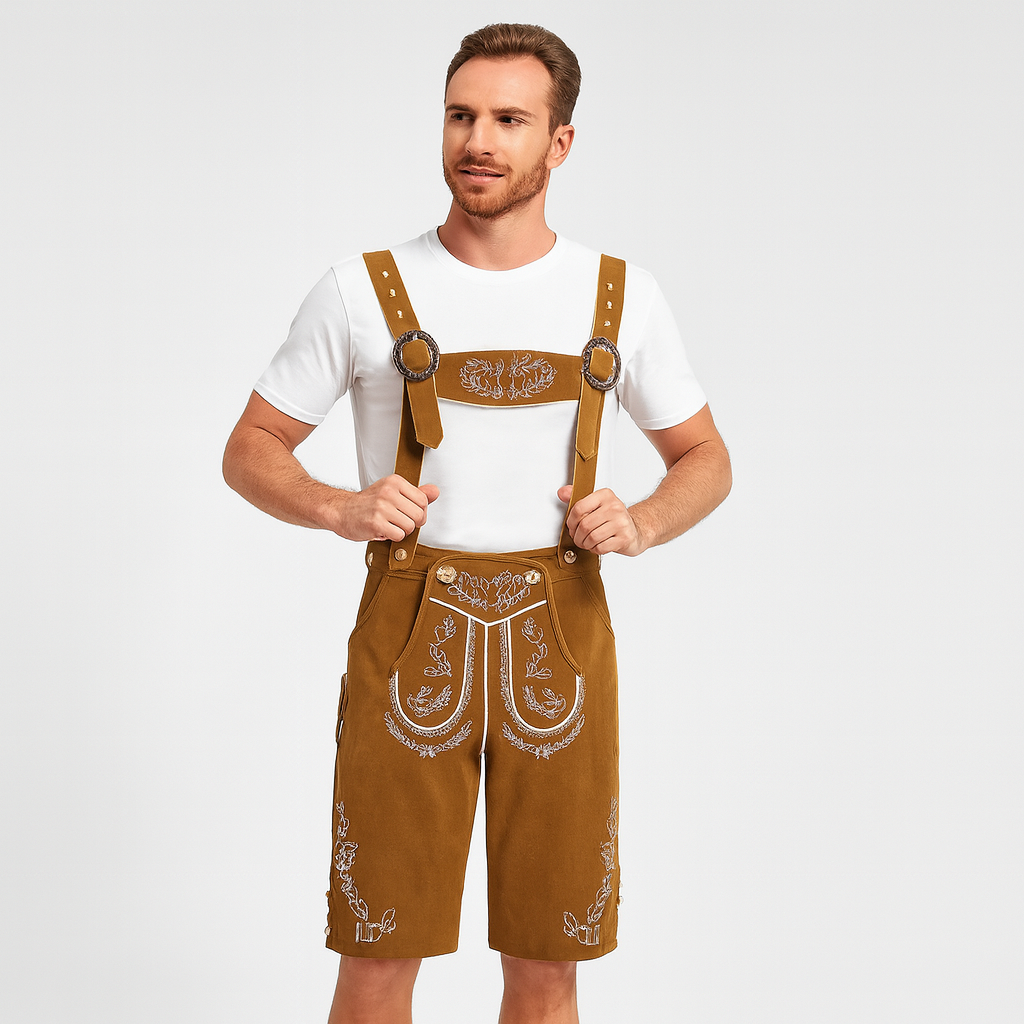 Herren Lederhose Braun – Traditionelle Trachtenhose mit Trägern für Oktoberfest München