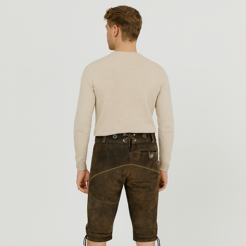 Kniebundlederhose Herren – Traditionelle Trachtenhose mit Stickerei & Schnürung fürs Oktoberfest