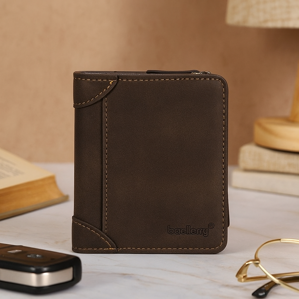 PU-Leder Trifold-Geldbörse – Vintage-Stil mit 13 Kartenfächern & Münzfach mit Reißverschluss