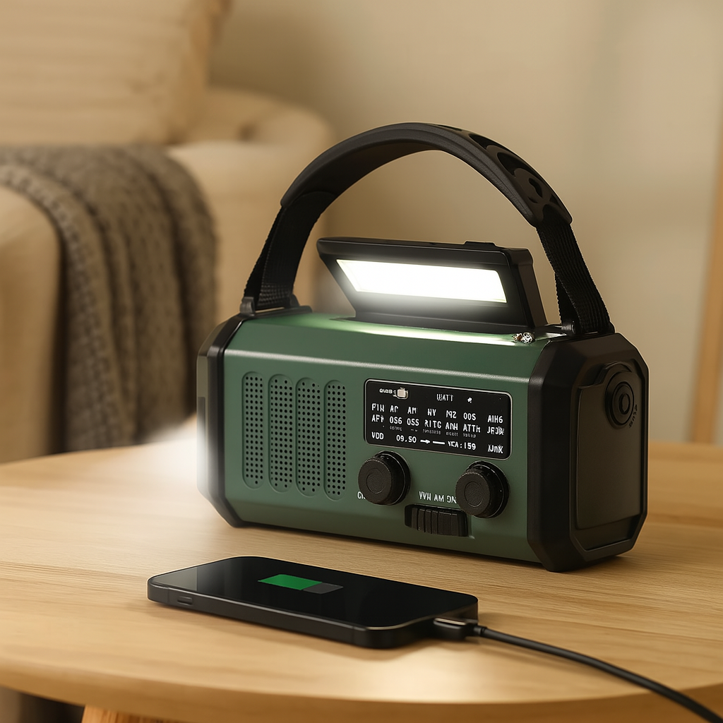 Notfallradio mit Solarpanel und Handkurbel – 10.000-mAh-Powerbank, AM/FM-Wetterradio, Taschenlampe, SOS- und Handy-Ladegerät