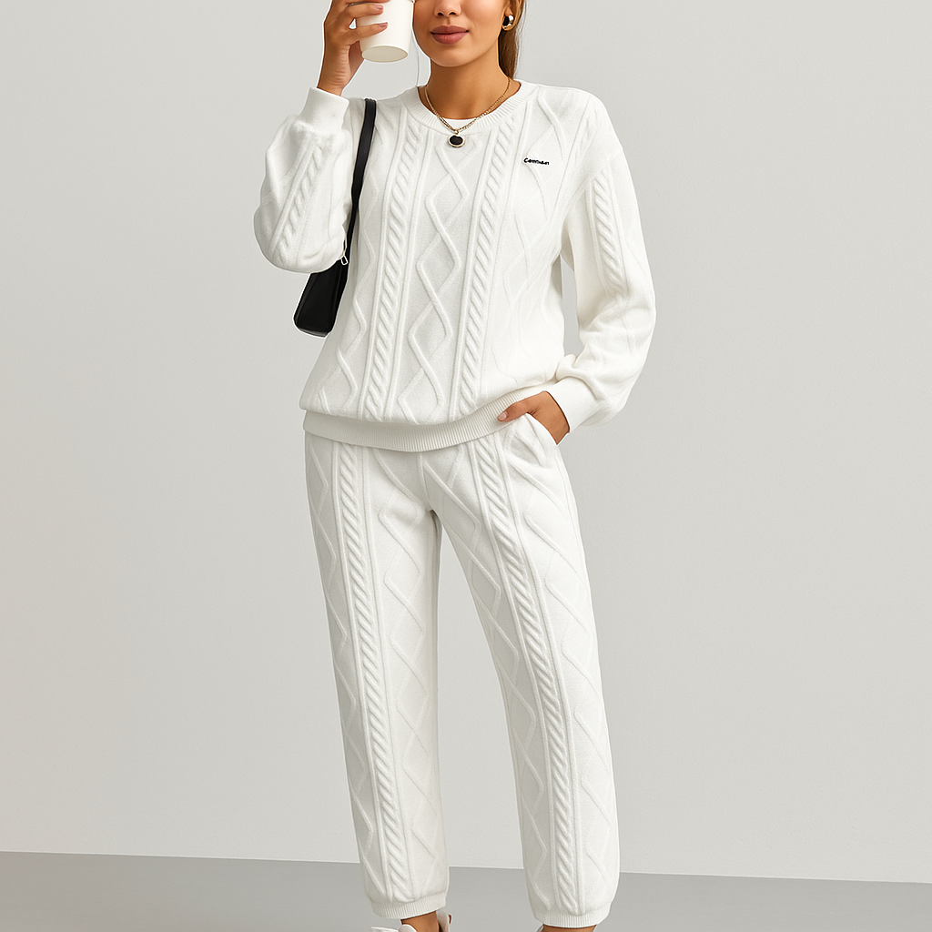 Damen Zweiteiler aus Strukturstoff – Langarm-Sweatshirt & Jogginghose – Lässig & Bequem