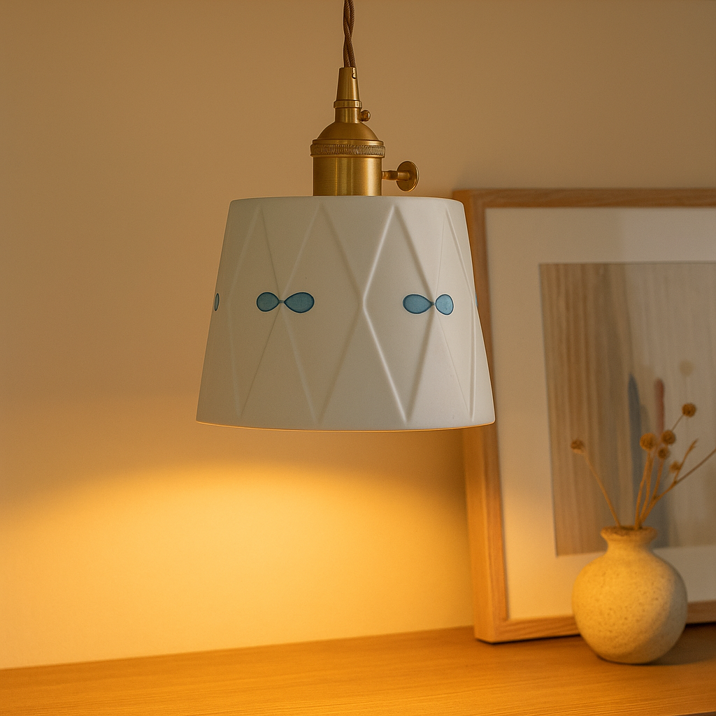 CeramiGlow – Elegante Pendellampe mit klassischem Muster aus keramischem Design