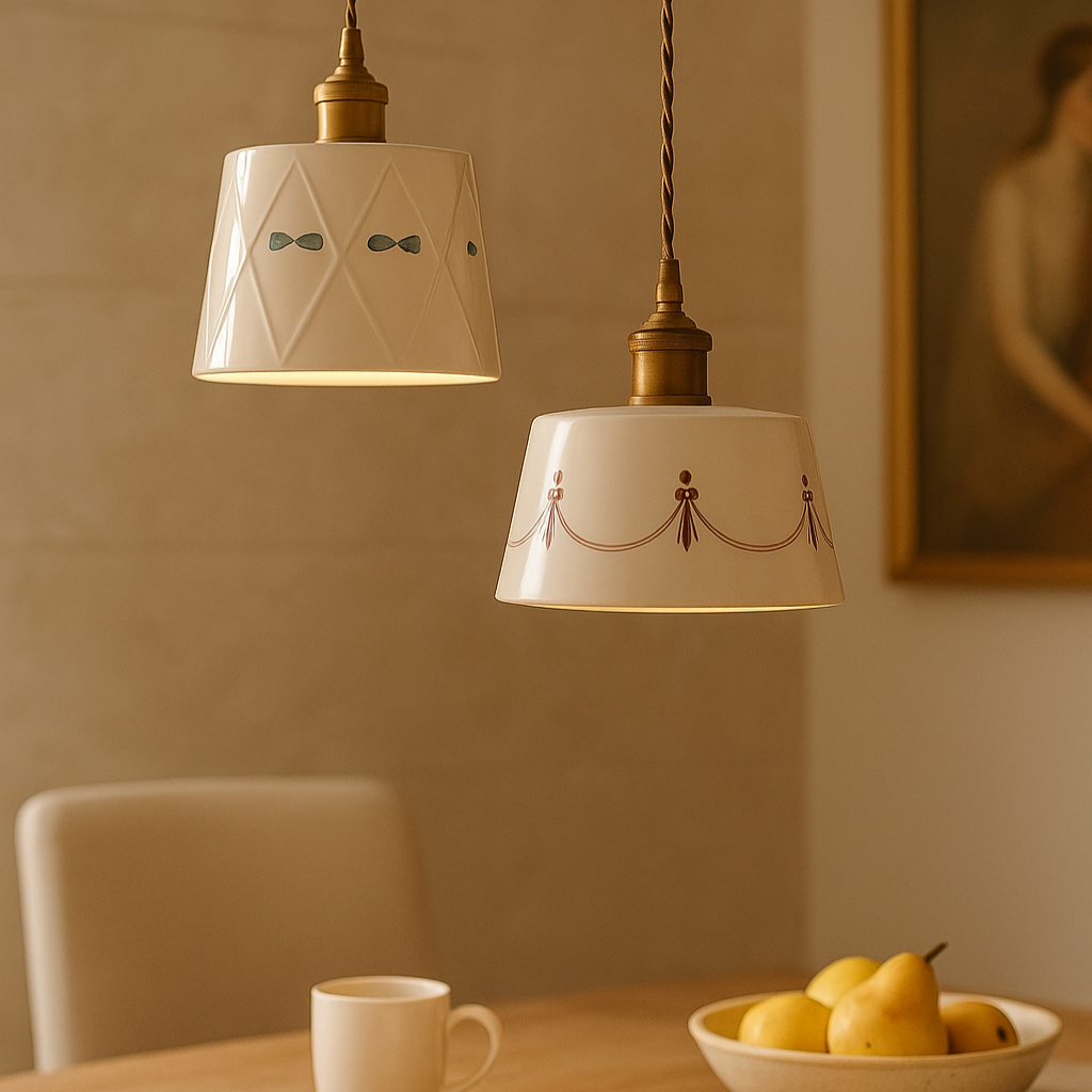 CeramiGlow – Elegante Pendellampe mit klassischem Muster aus keramischem Design