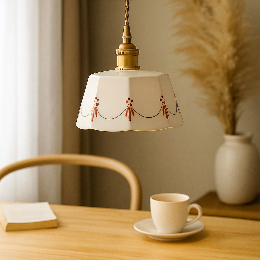 CeramiGlow – Elegante Pendellampe mit klassischem Muster aus keramischem Design