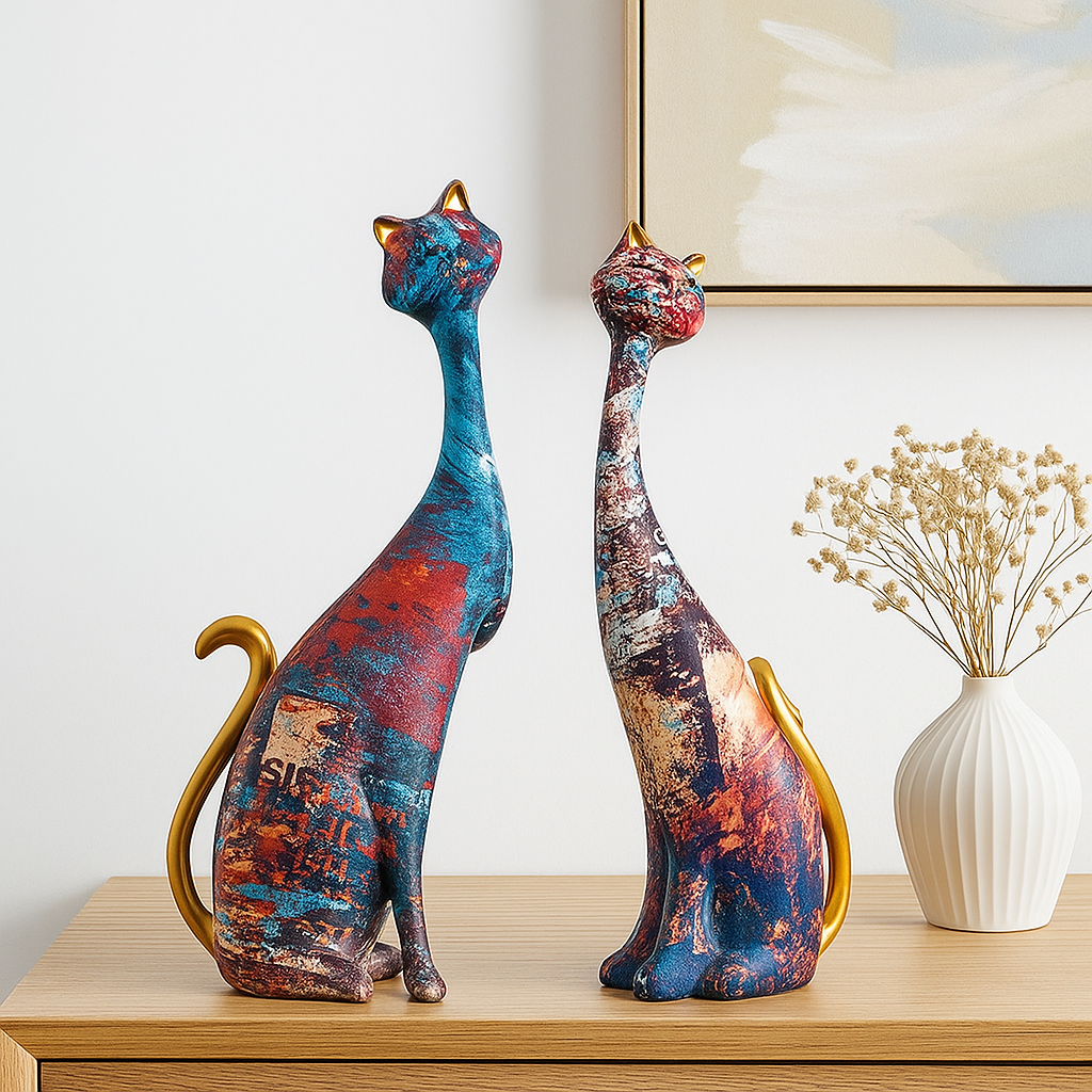 FelineForm – Minimalistische Katzen-Skulpturenduo für moderne dekorative Akzente