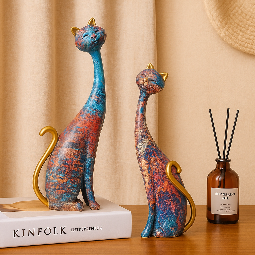 FelineForm – Minimalistische Katzen-Skulpturenduo für moderne dekorative Akzente